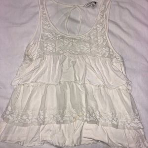 White Ruffled Mesh Back Tank Top